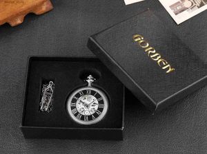 Pocket horloges antieke steampunk vintage Romeinse cijfers automatische mechanische zak ketting zilver zwart retro klokketen reloj hombre l240402