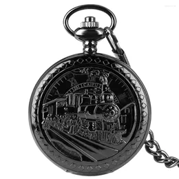 Montres de poche avec Train Antique, couverture creuse, pour hommes et femmes, collier, pendentif, chaîne, horloge mécanique, cadran romain, Relogio