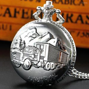 Montres de poche Antique Vintage Silver Charm Quartz Punk Watch Road Vehicle Match Horloge avec chaîne GAGE