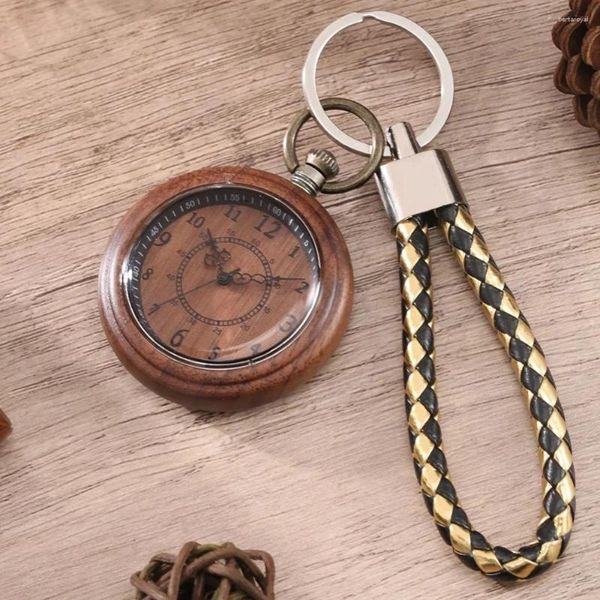 Montres De poche Antique montre en bois pendentif Fob avec chaînes De corde en cuir Steampunk Quartz Reloj Hombre De Bolsillo