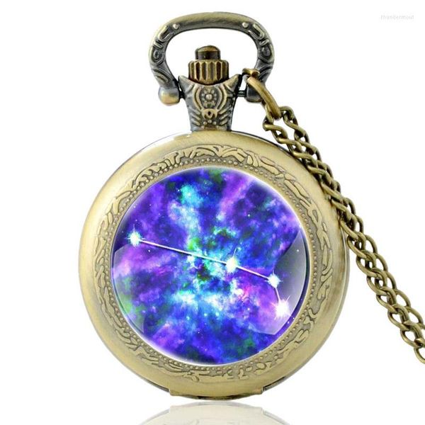 Montres de poche bélier zodiaque signe étoile Design Bronze Vintage montre à Quartz pendentif horloge hommes femmes verre dôme collier cadeaux