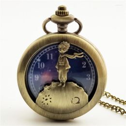 Montres de poche Arrivée Bronze Argent Antique Prince Creux Quartz Montre Collier Longue Chaîne Enfants Cadeau De Noël Fob