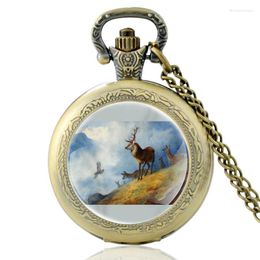 Pocket horloges Aankomst eland ontwerp bronzen kleur vintage kwarts horloge mannen vrouwen hang kettinguren kettingklok geschenken