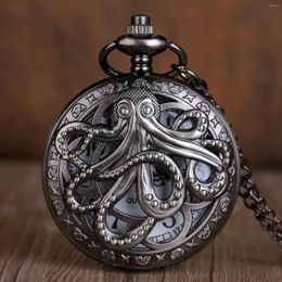 Pocket horloges Aankomst octopus holle half kwarts dichter kijk vintage bla met nelace kettingcadeau voor kind mannen vrouwen