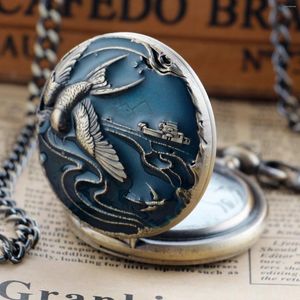 Pocket Watches Bird Flying Oil Painting Embossed Quartz Watch Prachtige ketting hanger Fob Chain Men's and Women's Clock