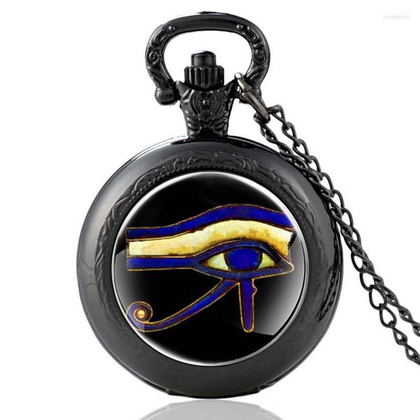 Relojes de bolsillo negro clásico el ojo de Horus cabujón de cristal reloj de cuarzo Vintage hombres mujeres colgante collar cadena reloj