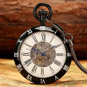 Montres de poche montre mécanique automatique en cuivre noir élégant bleu analogique chiffres romains affichage visage ouvert horloge antique à remontage automatique