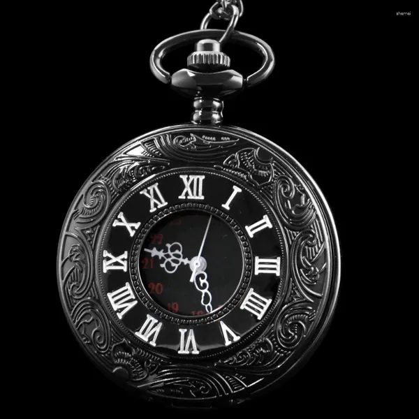 Montres de poche noir exquis calendrier plaque montre à quartz chaîne de haute qualité en acier hommes et femmes horloge collier pendentif cadeau