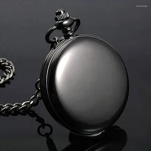 Zakhorloges zwart gladde steampunk kwarts horloge hanger 30 cm kettingcadeau voor mannen vrouwen