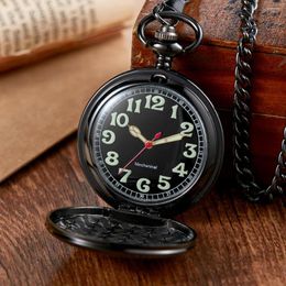 Zakhorloges Zwart Horloge Ketting Vintage Gladde Steampunk Retro Mechanische Hanger Ketting Klok Dames Heren Cadeau