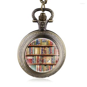 Zakhorloges Boekenkast Quartz Horloge Retro Mannen En Vrouwen Tijd Edelsteen Ketting Hanger Accessoires Klok Vakantie Cadeau