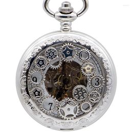 Montres de poche marque Steampunk squelette engrenage creux chiffres romains remontage à la main montre mécanique chaîne FOB mode PJX1404