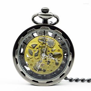 Pocket horloges merk steampunk skelet transparant open gezicht Romeinse cijfers handwind mechanisch horloge fob keten pjx1222