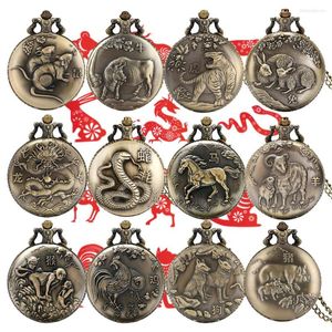 Pocket Watches Bronze Chinese Zodiac Quartz Rat/Ox/Tiger // Dragon/Snake/Horse/Sheep/Monkey/Monkey/Hond/Pig Birthday Cadeau