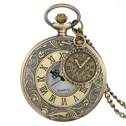 Montres de poche Bronze couverture montre hommes exquis demi-creux horloge accessoire femmes Durable alliage mince chaîne pendentif adolescents Reloj Bolsillo