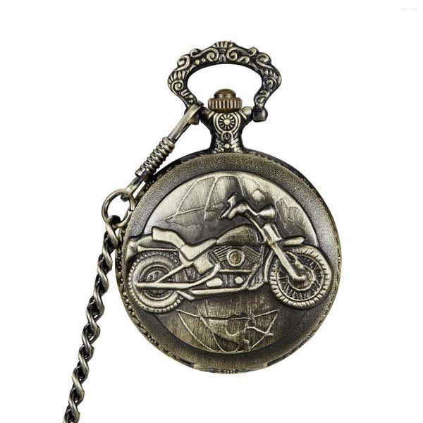 Montres de poche avec cadran en Bronze pour MOTO, montre mécanique, chaîne sculptée, Steampunk, horloge Fob, cadeaux 2023