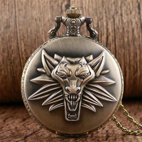 Montres de Poche Bronze/Gris Roar Lion Montre à Quartz Complet Chiffres Arabes Collier Pendentif Horloge Fob Chandail Chaînes 2023Pocket WatchesPocket