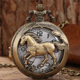 Montres de poche en Bronze ajouré, Design des douze zodiaque chinois, à Quartz, pour hommes et femmes, avec collier, chaîne, cadeau Reloj