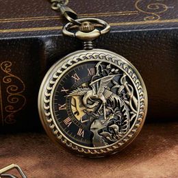 Montres de poche Bronze Hollow Unique Dragon Phoenix Sculpture mécanique Retro Symbole Roman Skeleton Roman