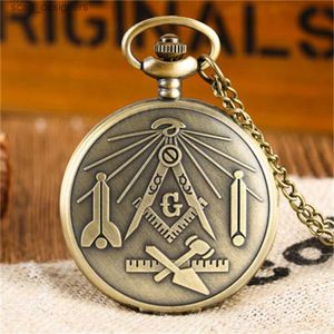 Pocket Watchs Bronze Masonic Vintage Collier Pendant Quartz Clamhell Arabe Digital Pocket Le meilleur cadeau Y240410