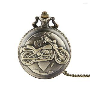Pocket horloges Bronze motorfiets vintage retro ketting klok motorbike moto quartz horloge hanger ketting