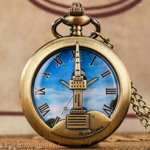 Montres de poche Bronze N Seoul Tower Impressionnant Artisanat Buliding Quartz Watch Collection Souvenir Collier Horloge Avec Chaîne 80cm / 38cm