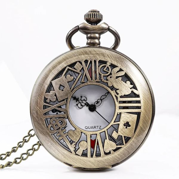 Relojes de bolsillo Reloj de cuarzo de bronce Retro Alice Theme Fob Colgante Collar Hombres Mujeres Regalo 231216