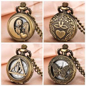 Pocket Watches Bronze Retro Mini Small Watch Boys Girl Quartz Pendant klok klassieke Arabische cijfer wijzerplaat Practical Fob Chain Collectibles