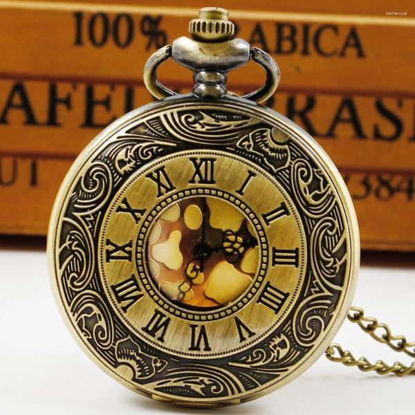 Relojes de bolsillo Números romanos de bronce Reloj Vintage Watch Sheampunk Men Women con cadena al por mayor