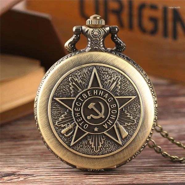 Montres de poche Bronze URSS Soviétique Faucille Marteau Conception Antique Arabe Numéro Quartz Montre Pendentif Horloge Cccp Russie Emblème Communisme