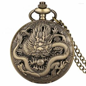 Montres de poche Bronze Vintage Antique Dragon Design montre à Quartz Steampunk analogique FOB chaîne cadeau hommes femmes collier pendentif horloge