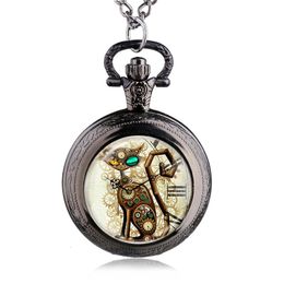 Montres de poche Bronze Vintage Steampunk chat médaillon collier montre pendentif cadeau 231216