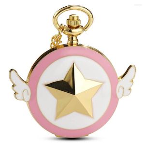 Pocket horloges Cardcaptor Sakura Watch Chains Anime Gold Tone Star Wing Quartz Steampunk Pendent Necklace Women Men Gifts