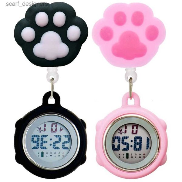 Montres de poche Cartoon Cat Dog Claw Fowprint Nurse Doctor Doctor Docteur rétractable Badge Digital Electronic Multi-Fonction Imperproof Pocket ES Y240410