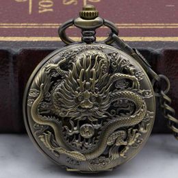 Pocket horloges Chinese Dragon Bronze Mechanical Watch Analoge hanger met kettingklok voor PJX1327