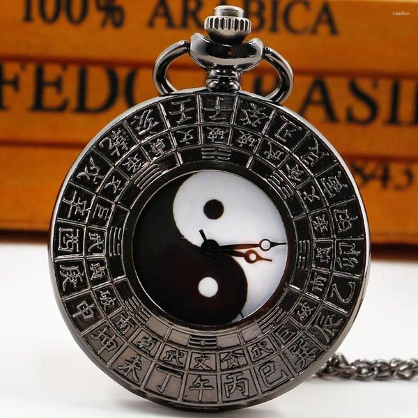 Montres de poche Style chinois, Design Unique, montre à Quartz noire pour femme et homme, pendentif Antique, collier, cadeau Reloj Hombre
