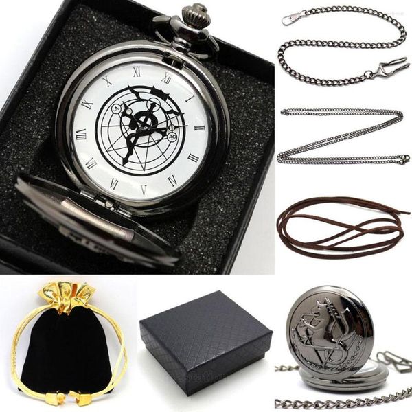 Relojes de bolsillo Classic Animate Fullmetal Alchemist Reloj antiguo de dibujos animados Conjunto de regalo con cadena de collar Hombres Mujeres Relogio De Bolso