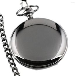 Montres de poche Classique Noir Lisse Steampunk Mode Quartz Montre Hommes Avec Fob Nacklace Hommes Femmes Cadeau Chaîne