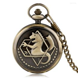 Pocket Watches Classic Bronze Full Quartz Watch Fullmetal Alchemist Cartoon Cosplay FOB Time Men Women met 30 cm ketting