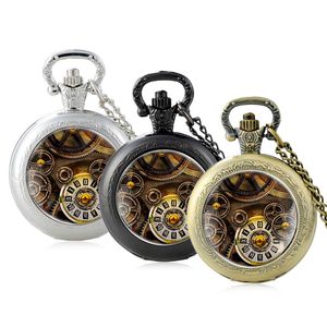 Montres de poche classique Bronze Steampunk Design verre Cabochon montre à Quartz Vintage hommes femmes pendentif collier chaîne horloge bijoux GiftsPocke