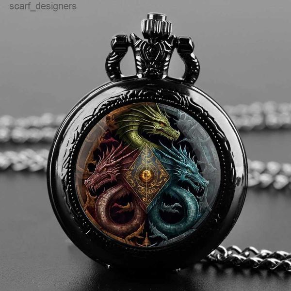 Montres de poche Dragon Game Dragon Glass Dome Vintage Quartz Men de poche Femmes Pendante Collier Chaîne Clock Bijoux Corloge Y240410