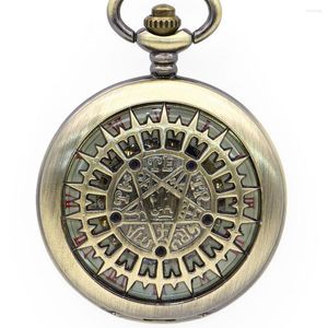 Pocket horloges klassieke vijfpuntige ster Hollow Bronze Clamshell Vintage Volledig automatisch mechaincal Watch Man Women Creative PJX1353