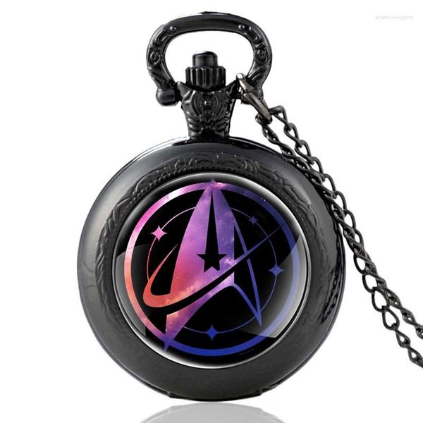 Montres de poche classique symbole interstellaire noir Vintage montre à Quartz hommes femmes Unique pendentif collier heures horloge cadeaux