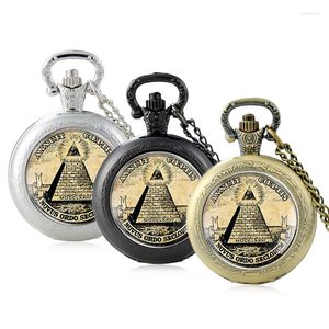 Relojes de bolsillo clásico masónico ojo de Dios diseño cabujón de cristal reloj de cuarzo Vintage hombres mujeres colgante collar cadena reloj regalos
