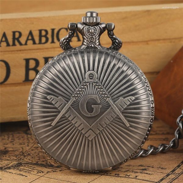 Montres de poche classique maçonnique franc-maçonnerie thème rétro collier pendentif montre à Quartz chandail chaîne cadeau horloge pour franc-maçon