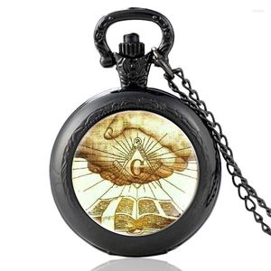 Relojes de bolsillo clásico masónico mano de amistad símbolo diseño vintage reloj de cuarzo encanto hombres mujeres colgante collar horas reloj