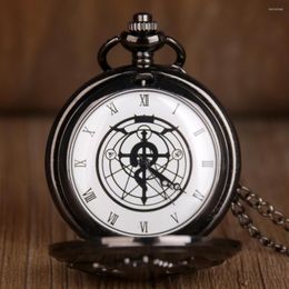 Pocket Watches Classic Movie Edward Elric Cosplay Quartz Bekijk Vintage Black Pendant Necklace Men Women Fob