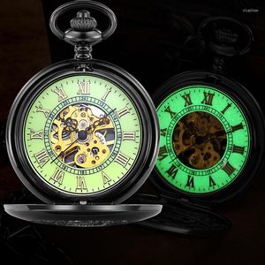 Relojes de bolsillo clásicos marca ORKINA de acero inoxidable para hombre Vintage Fob esfera con mecanismo al descubierto cuerda a mano mecánico masculino luminoso