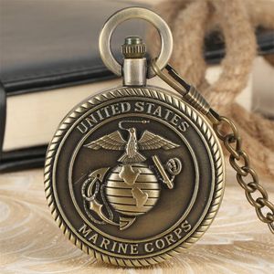 Montres de poche Classique États-Unis Marine Corps Symbole Montre À Quartz Souvenir Cadeaux Pendentif Antique Chaîne Horloge Hommes Femmes KidsPocket