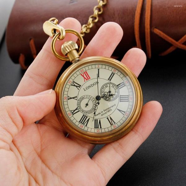 Relojes de bolsillo clásico Vintage Gentleman London Steampunk reloj mecánico collar colgante regalo de vacaciones para hombres y mujeres